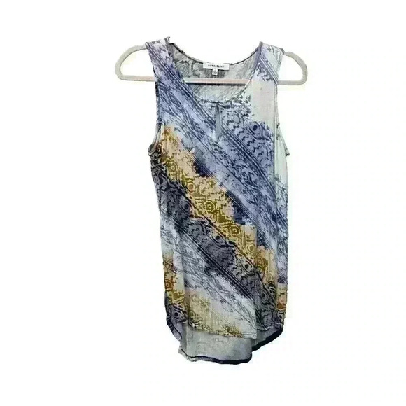 Rose & Olive Womens SM Multicolor Side Draped Tunic Tank Keyhole Rayon Blend - Picture 2 of 12